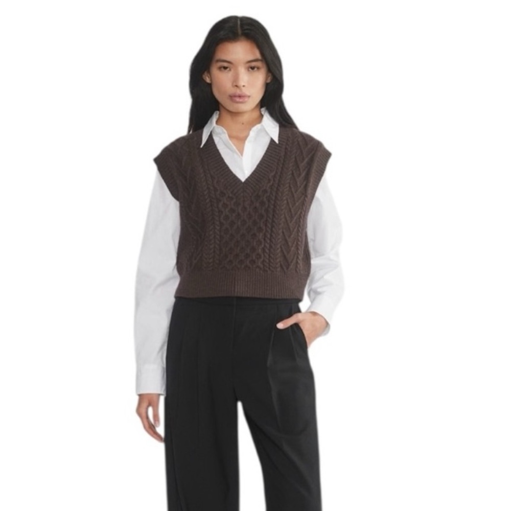 Babaton Brown Emporia Merino Wool Sweater Cable Knit Vest